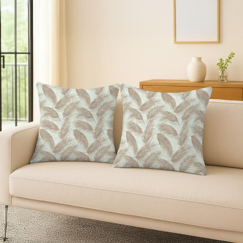 INTEX HOME Linen Velvet Cushion Set, Bella Leaf Pattern, Premium Soft Fabric, 40×40 cm, Turquoise, Elegant Living and Dining Room Decor, Comfortable and Durable Accent Pillows, 2 Pieces