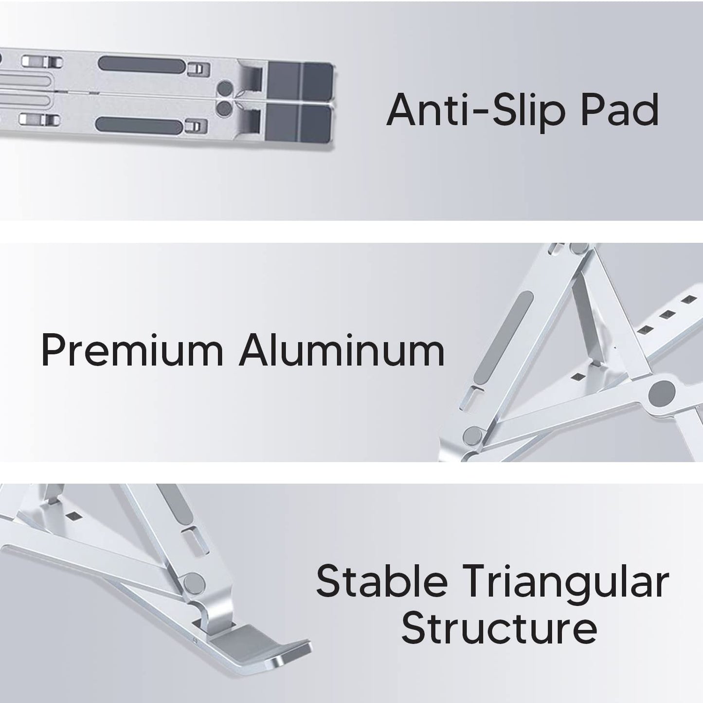 Yaqoot Adjustable Aluminum Laptop Stand - Foldable Riser for 7-15.6 Inch Tablets and Notebooks - Portable Holder