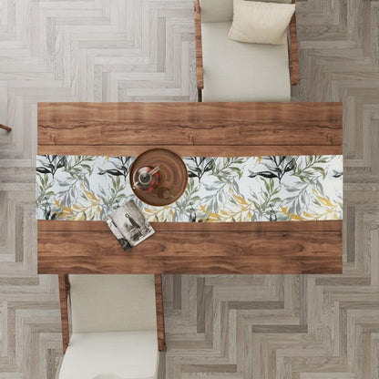 INtex HOME Linen Velvet Table Runner, 45 x 130 cm, Modern Leaves Design, Elegant Rectangular Tablecloth for Dining, Living Room and Kitchen, Soft, Durable - Café x Brown - Single Piece