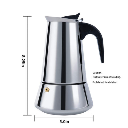 FCUS Stovetop Espresso Maker, 4cup/200ml Greca Coffee Maker Moka Pot, Stainless Steel Espresso Maker - Induction Compatible