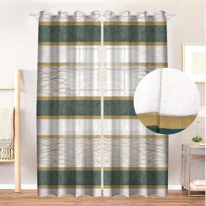 Modernistic Linen Curtain Panel - Crosswise Striped Sheer - Semi-Transparent - Steel Grommets - 1 Piece