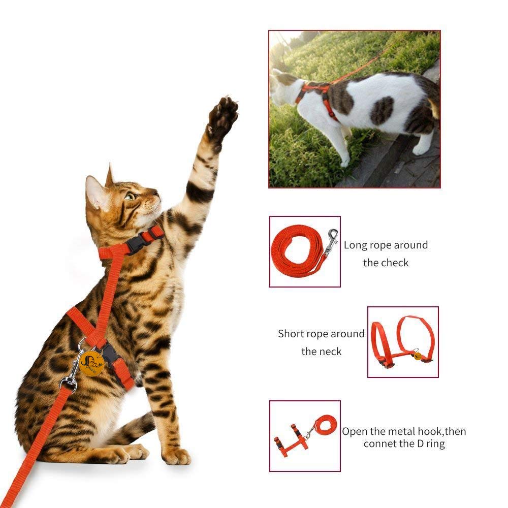 Sage Square Soft Adjustable Harness with Leash Rope Set for Cat/Kitten of Nylon (Orange)
