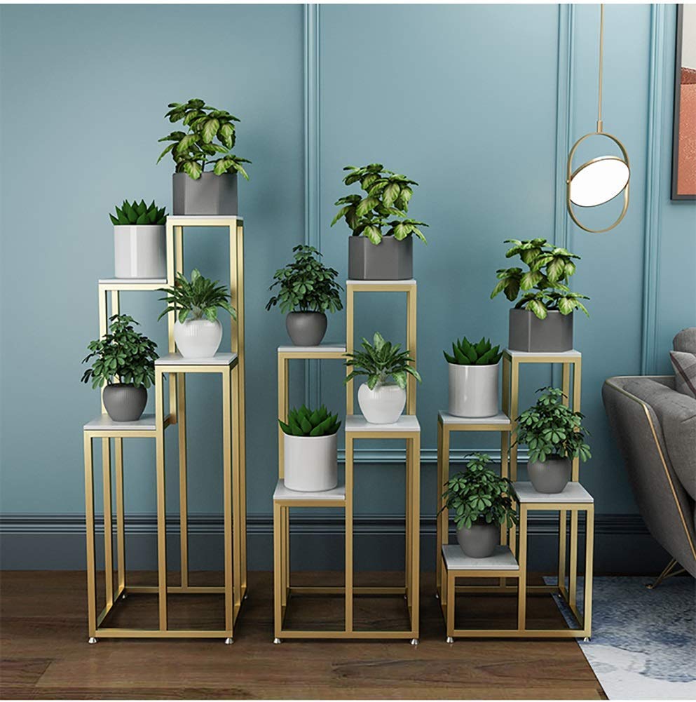 Shelves A 4 Tiers Metal Plant Stand Flower Pot Holder with Marble Desktop, Heavy Duty & Rust-Resistant, Ideal for Indoor Outdoor Home Decor,White