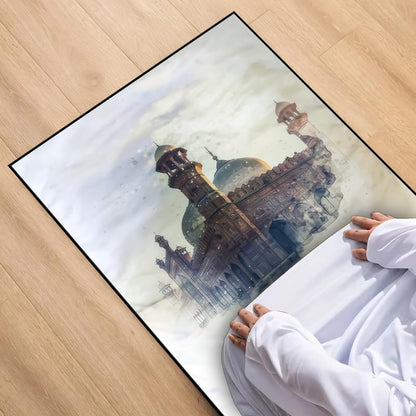 INtex Home Prayer Rug, Luxury Velvet Fabric with Digital Print, Soft Comfortable Islamic Mat for Daily Prayers, Elegant Lightweight Foldable for Mosque or Home Use - Modern Design