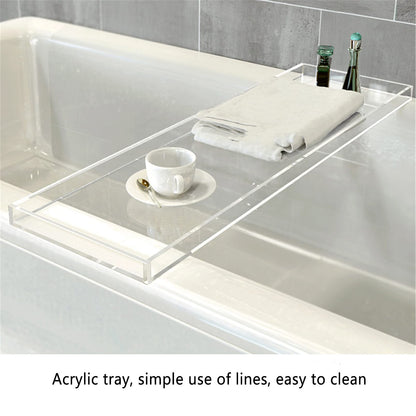 Bathtub Tray Caddy, Luxury Acrylic Bath Tub Shelf and Organizer, 82 x 20 cm Spa Tray with Tablet Holder, Perfect for Holding Books, Candles and Bath Essentials, Relaxation Accessory, Clear