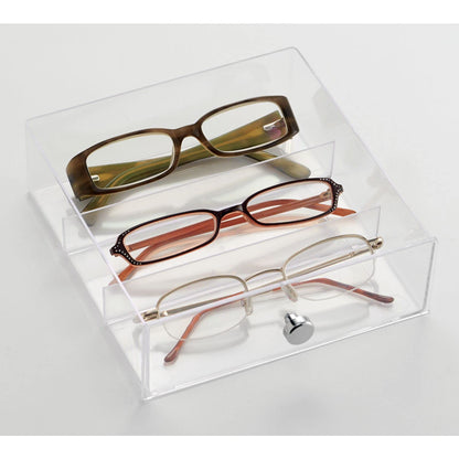 Eyeglass Organizer Holder, Clear Acrylic Storage Box with 2 Divided Drawers for Sunglasses, Eyeglasses and Reading Glasses, Desktop or Drawer Use for Home, Closet or Office Storage, Clear