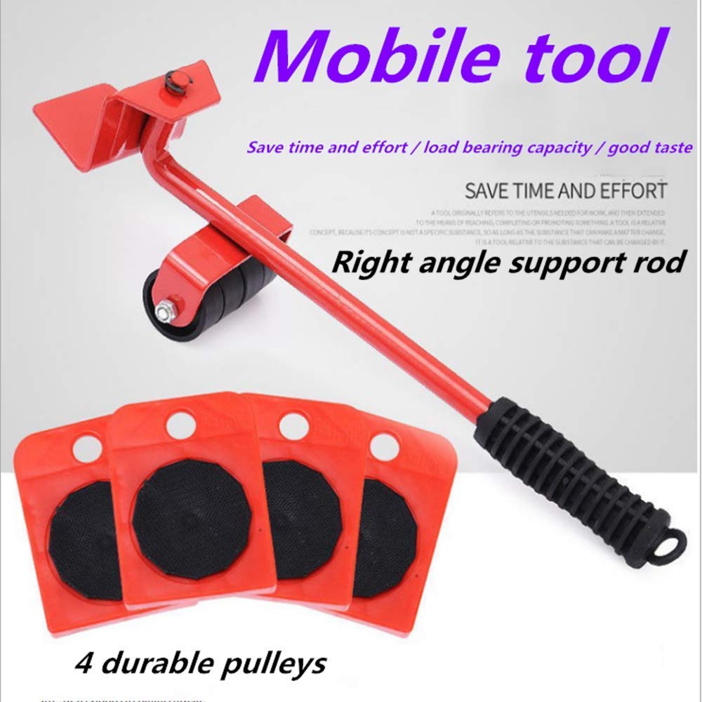 Furniture moving artifact durable furniture lifter household heavy duty universal wheel roller set 5 pieces furniture movers lifter heavy appliance furniture lifting furniture moving tool set (red)