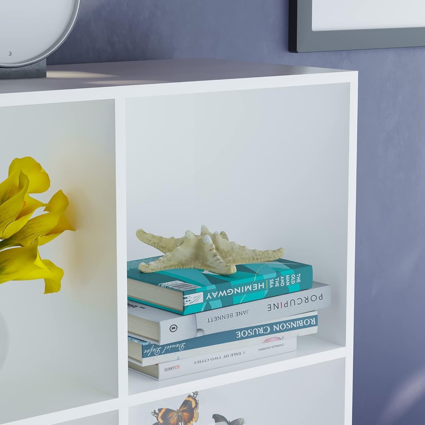 9-Cube Bookcase in White, Large Storage Organizer and Shelf for Living Room, Manufactured Wood Freestanding Unit for Home and Office, Versatile Display and Organization System