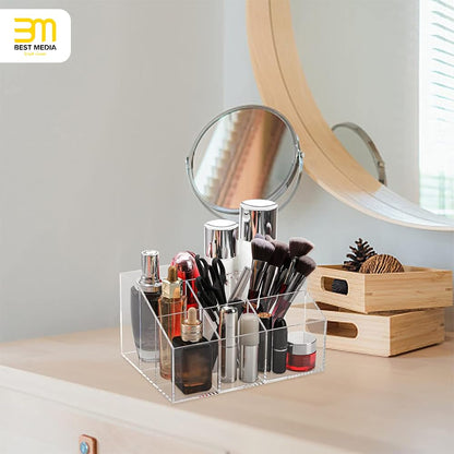 7-Compartment Clear Acrylic Desk Organizer, Stationary Caddy and Pen Holder for Notebooks and Pencils, Multi-functional Storage for School, Artist, and Office Craft Room Supplies