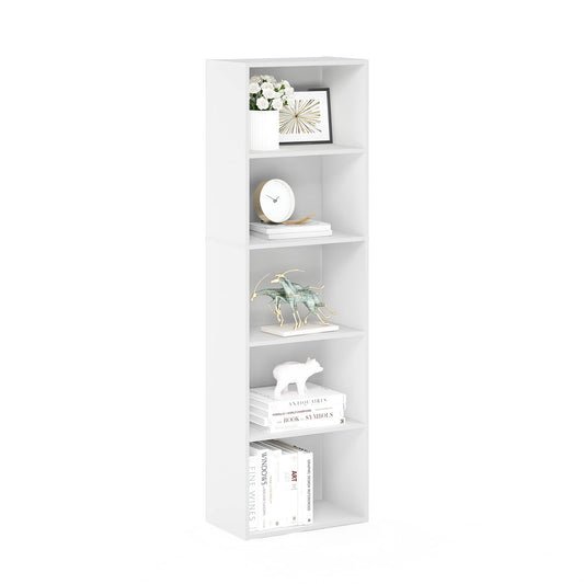 Luder 5-Tier Reversible Color Open Shelf Bookcase, a tall and versatile storage unit with Black and White options, perfect for home or office organization and display