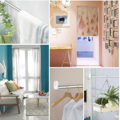 Curtain Rod ? Extendable Stainless Steel Curtain Pole Telescopic Tension Rod with No Drilling, Hanging Rail for Window Bathroom Shower Wardrobe Doorway, Adjustable Length 110-200 cm