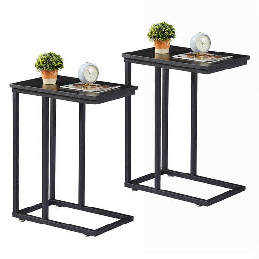 C Shaped End Side Tables for Living Room Set of 2, Black