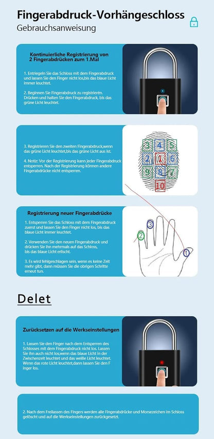 Rawrr Lock with Fingerprint, Padlock for Gym, Weatherproof, Multi-Use, Keyless Lock, Waterproof Padlock for Gym, Luggage, Warehouses, Locker, Silver