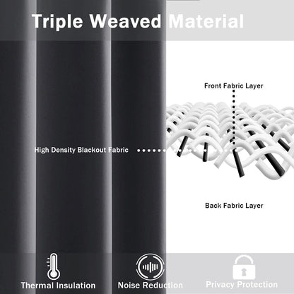 Blackout Curtains with Tiebacks - Thermal Insulated, Light Blocking and Noise Reducing Grommet Curtain Drapes for Bedroom and Living Room, Set of 2 Panels,