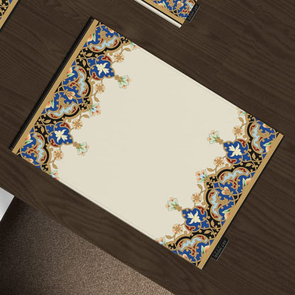 Taj 7-Piece Dining Set, with 6 multicolor canvas placemats (45x30 cm) and 1 table runner (35x140 cm), featuring a majestic Islamic-inspired design for a regal, festive tablescape