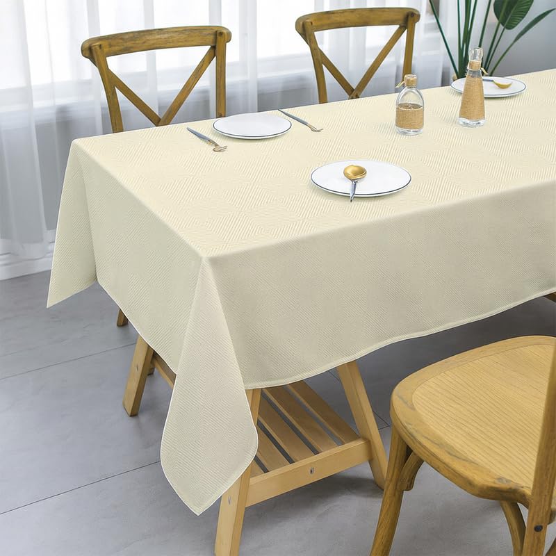 INtex Home Waterproof Tablecloth, Daniella Geometric Pattern Rectangle Table Cover, Stain Resistant Wipeable Fabric for Kitchen Dining Table, 1 Piece - Geometric Maze - Off-White - 200 x 270 cm