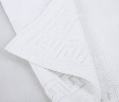 Hotel Cotton Bath Mat, White, Soft and Absorbent 100% Cotton, High GSM Shower Mat with Greek Key Border for Bathroom Floor Comfort, 50x70 cm, 300g