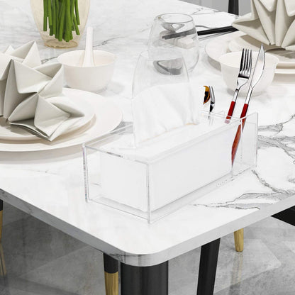 Acrylic Tissue Box with Storage, 30x13x10 cm Clear Rectangle Napkin Holder with Side Organizer for Desktop, Bathroom, Vanity or Office Use, Dual Function Tissue Dispenser, Clear