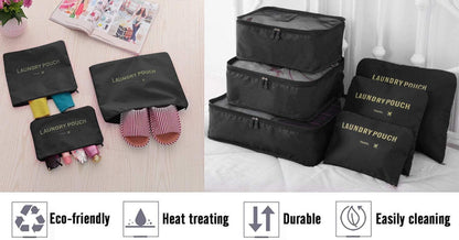 None Brand 6 pieces/set travel storage bag-with laundry bags & digital pouch for clothes luggage packing cube organiser suitcase (Black)
