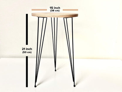 Woodx,Set of 2 Pine Wood End Tables Round Wood Sofa Side Coffee Tables for Small Spaces, Nightstand Bedside Table with Metal Legs for Bedroom, Living Room, Office, Balcony