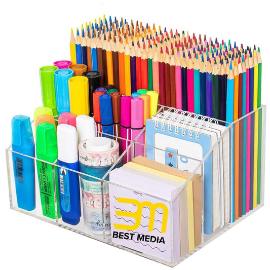 Clear Acrylic Pen Holder, Desk Organizer for Pencils, Stationery, Office and Art Supplies