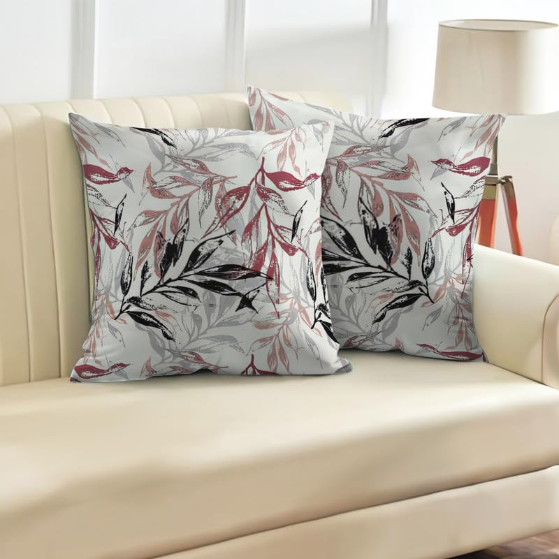 INtex CURTAINS HOUSE Printed Linen Velvet Cushion Covers, Throw Pillow Covers, Leaves Pattern Decorative Pillow Covers, Set of 2 Pieces Cafe x Brown 30W x 30L CM