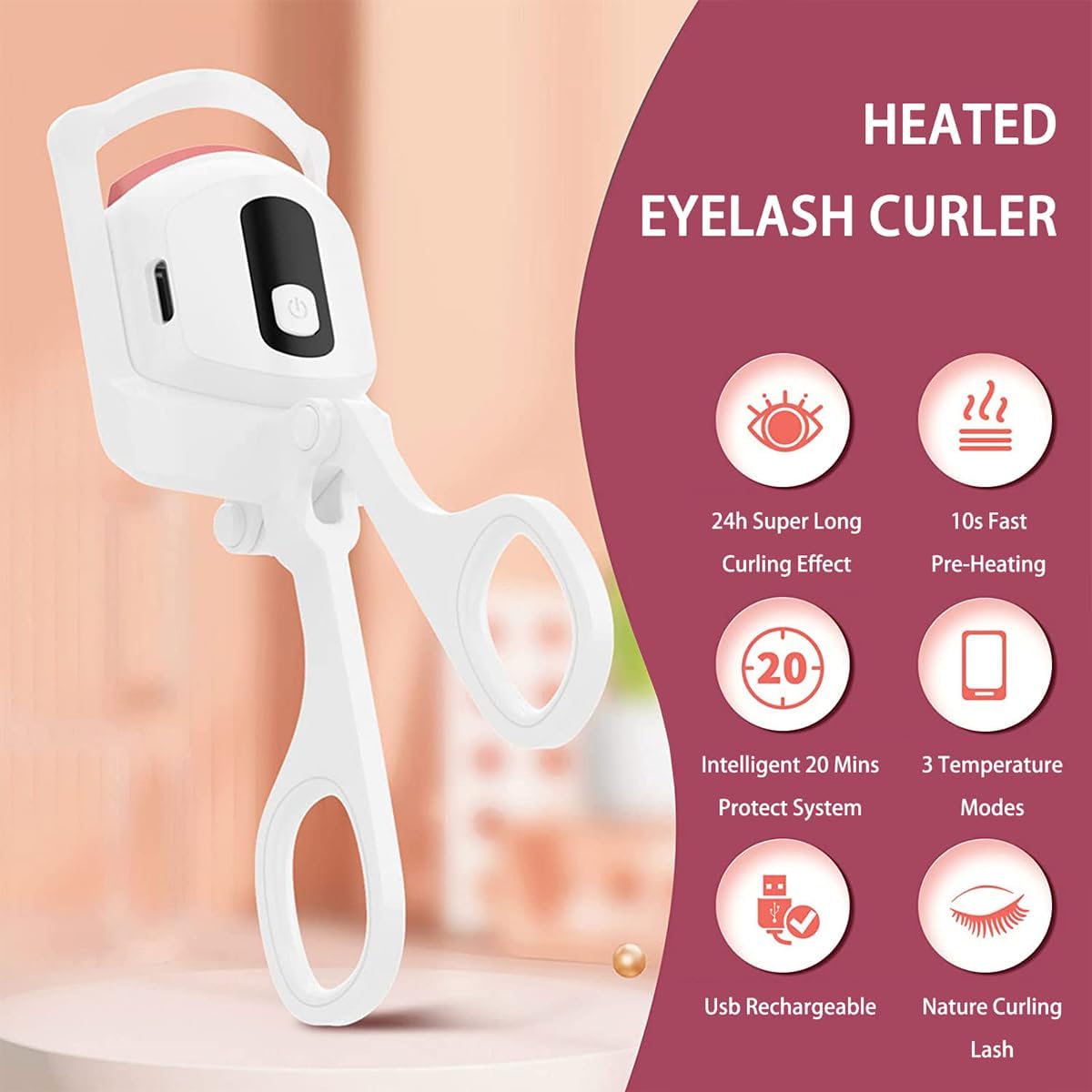 YelaJoy Heated Eyelash Curlers,USB Rechargeable Electric Eyelash Curlers,Natural Curling Eyelash Heated Curler with 3 Heat Modes LCD Display,for Women Makeup Accessories,Eyelash Long Lasting (White)