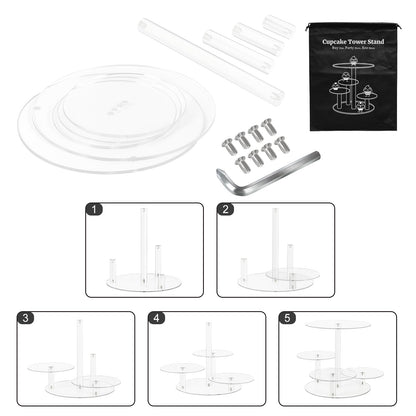 Acrylic Cupcake Tower Stand, 4-Tier Clear Cake Display with Tiered Trays, Dessert and Pastry Holder for Birthday, Baby Shower, Wedding, Christmas, Tea Party and Buffet Presentations, Clear