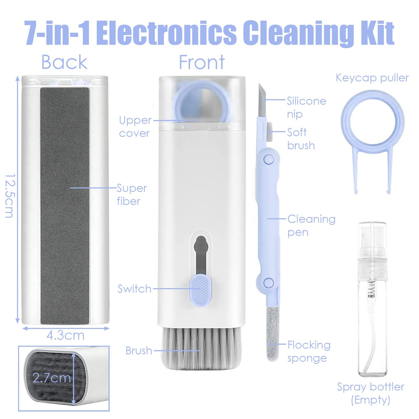 Laptop Cleaner Keyboard Cleaner Kit with Brush, 7 in 1 Electronic Cleaner Kit for Airpod Pro Earbuds Phone Computer, Multi-Function Cleaning Kit for Keyboard Laptop Airpods MacBook Earbuds PC - Blue