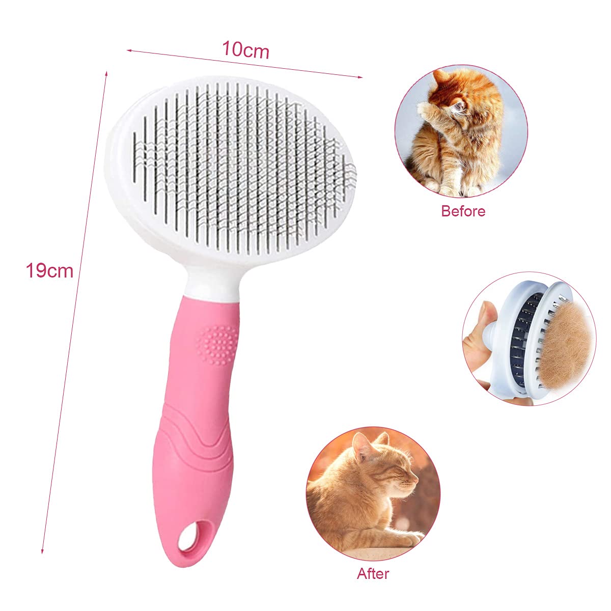MOEEI Dogs and Cats Grooming Comb Self-Cleaning Hair Removal Brush Massage Comb for Cats, Anti-Hair Pet Brush for Pets Massage, Hair Removal (Pink and White)
