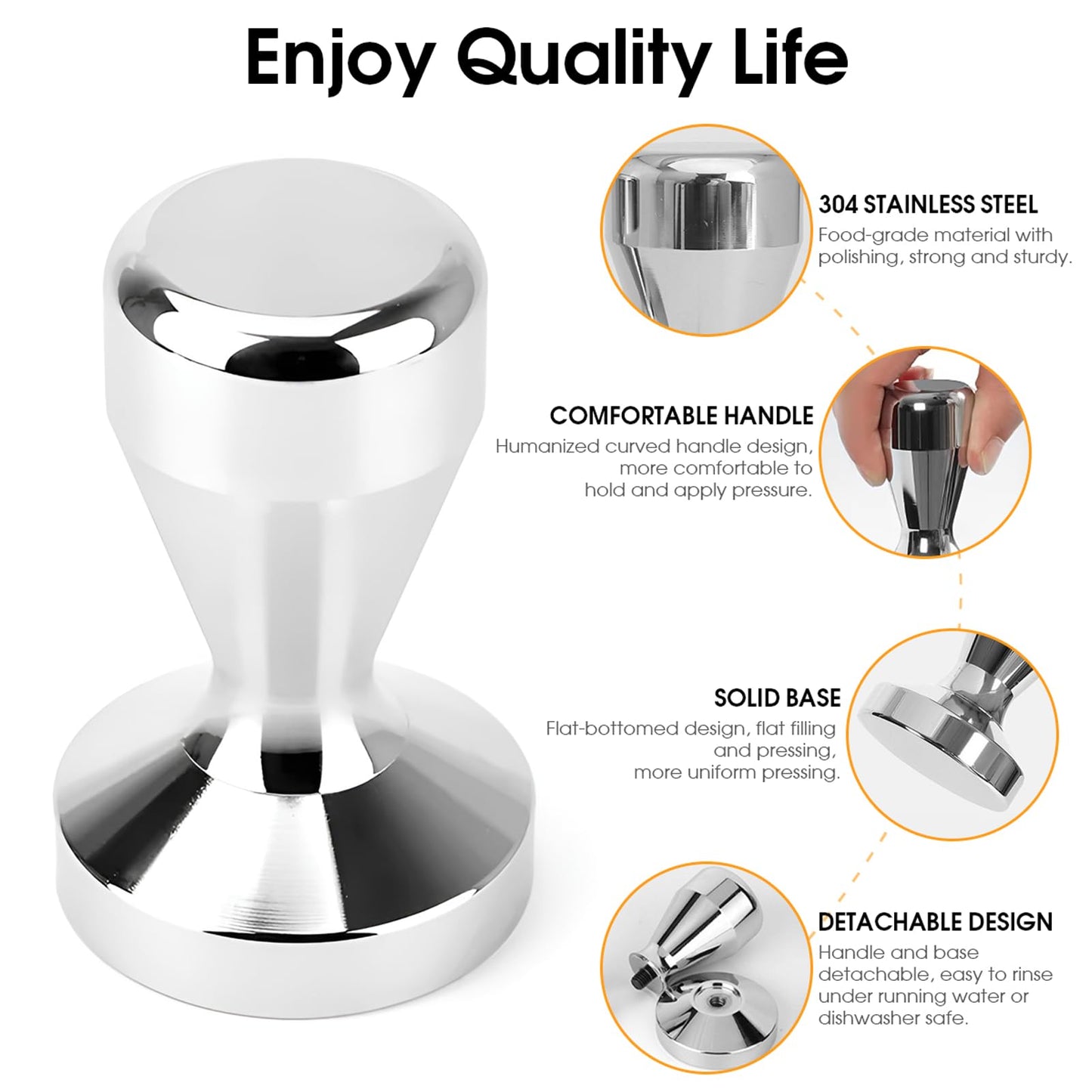 NIUAWASA Espresso Coffee Tamper 51mm Powder Press Hand Tool Stainless Steel Coffee Grounds Tamper Compatible with 51 mm Portafilter Basket for Barista Home Commercial Use Universal