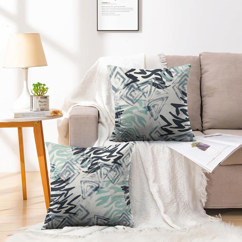 INtex CURTAINS HOUSE Printed Linen Velvet Cushion Covers, Throw Pillow Covers, Maria's Pattern Design, Decorative Pillow Covers, Set Of 2 Pieces Café x Brown 30W x 30L CM