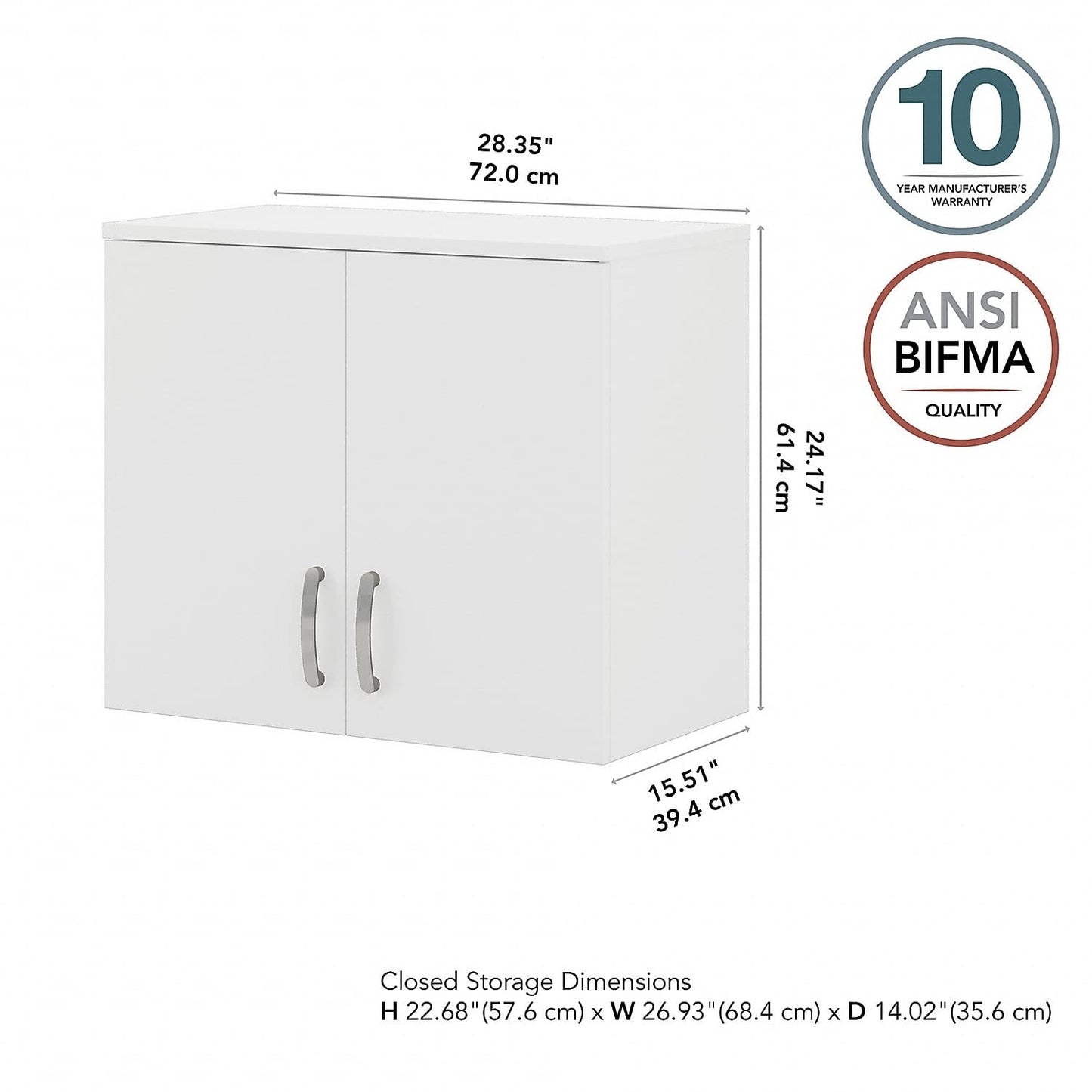 Business Furniture Universal Wall Cabinet in White, 24-inch Wall-Mounted Storage with 2 Doors and 2 Shelves, Commercial-Grade Office or Garage Storage, UNS428WH