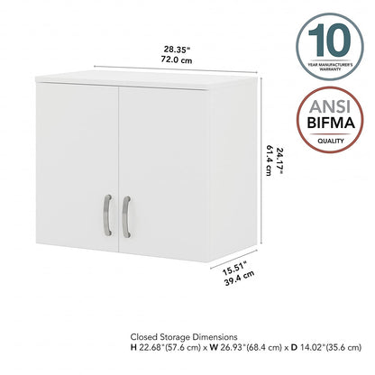 Business Furniture Universal Wall Cabinet in White, 24-inch Wall-Mounted Storage with 2 Doors and 2 Shelves, Commercial-Grade Office or Garage Storage, UNS428WH