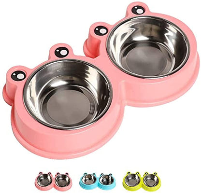 Double Dog Cat Bowls Premium Stainless Steel Pet Bowls with No-Slip Stainless Steel Cute Modeling Pet Food Water for Feeder Dogs Cats Rabbit and Pets (Pink)