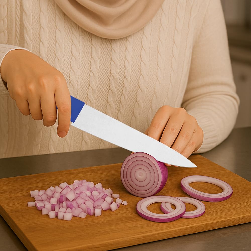 سكين لحوم احترافي - شفرة من الفولاذ المقاوم للصدأ مقاس 8 بوصات مع مقبض من البولي بروبيلين أزرق اللون - حاد وطويل الأمد