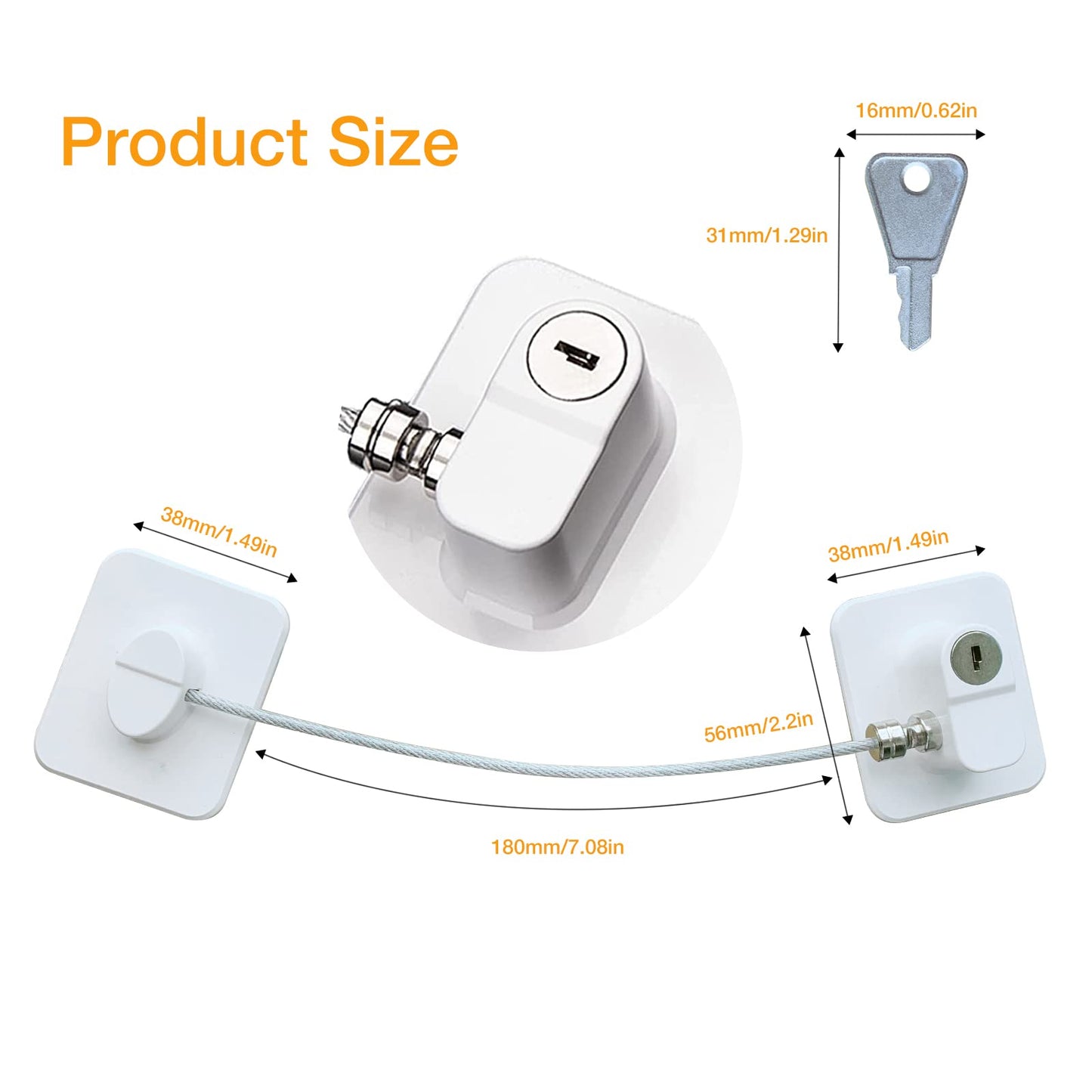 NewBinn 2 x Refrigerator Lock No Drilling with Key for Children & Pets, Fridge Child Lock for Washing Machine, Cupboards, Wardrobes, Toilets, Wine Cooler, Window (2 HP White with Key)