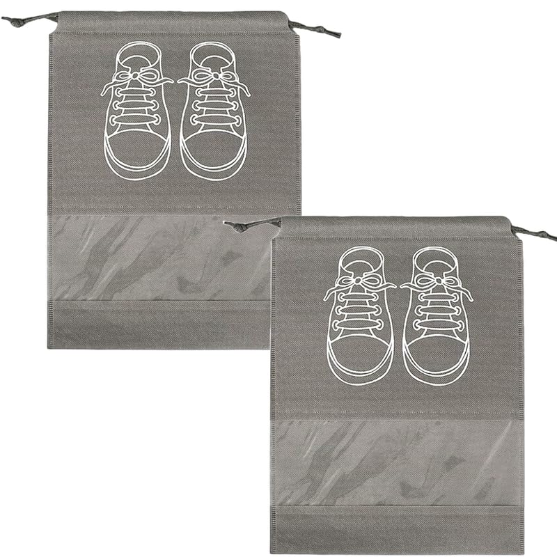 حقائب تخزين أحذية كبيرة، حقائب أحذية مقاومة للغبار برباط مع نافذة شفافة، منظم سفر مقاوم للماء، حقائب أحذية محمولة - رمادي