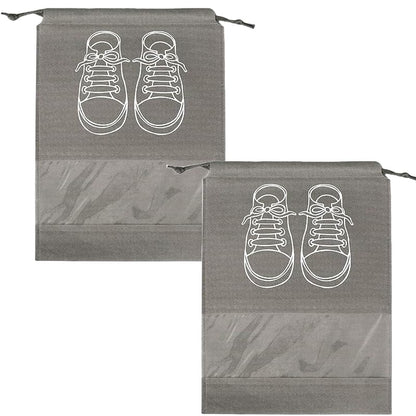 حقائب تخزين أحذية كبيرة، حقائب أحذية مقاومة للغبار برباط مع نافذة شفافة، منظم سفر مقاوم للماء، حقائب أحذية محمولة - رمادي