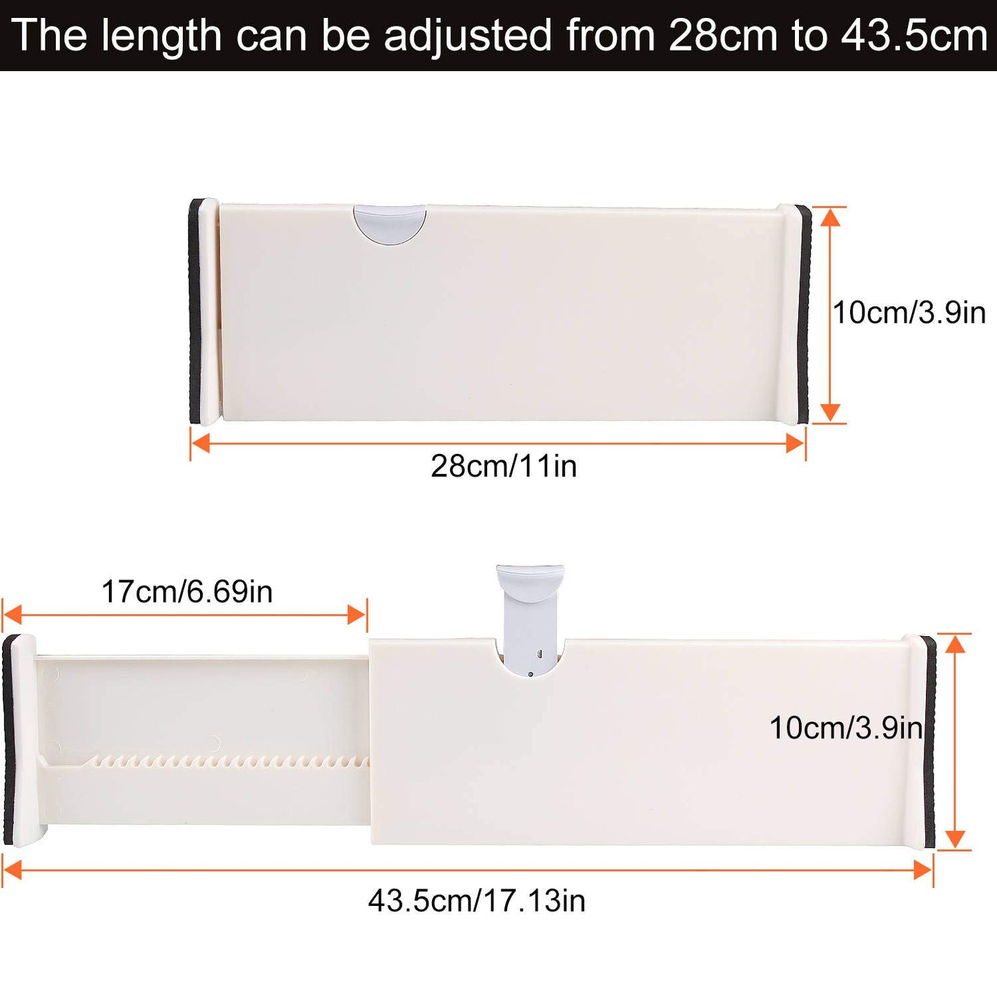 6 x Adjustable Drawer Dividers ASelected 17" Expandable Drawer Organizers Set Plastic Drawer Separator Suitable for Kitchen Bathroom Bedroom Office Dresser Desk - White (Pack of 6)