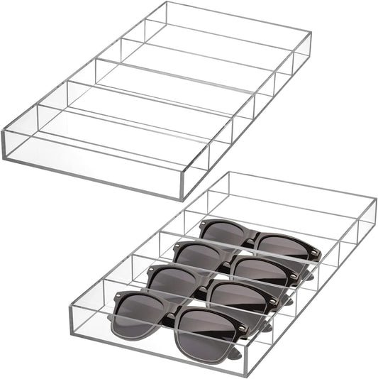 2-Piece Acrylic Sunglasses Organizer, 6-Slot Stackable Clear Display Tray for Eyewear Storage and Protection, Ideal for Fashion Sunglasses or Optical Glasses, Clear Color