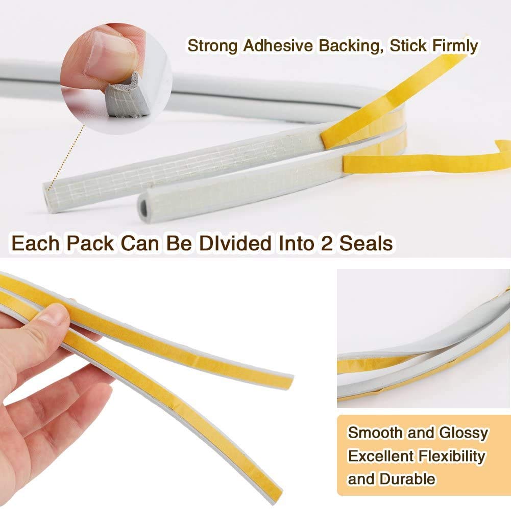 Wawasia Weather Stripping Door Window Seal Strip Self-Adhesive Foam Soundproof Anti-Friction Air Conditioning Seal Strip D Type Insulation White 66FT20M