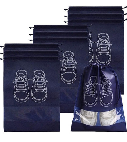 2 dark blue Travel Shoe Bag, Waterproof Dustproof, Transparent Slot and Drawstring for Gym and Travel Use 2 Blue Travel Shoe Bag, Waterproof Dustproof, Clear Window and Drawstring for Gym and Travel.