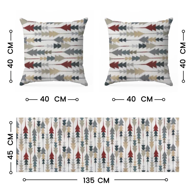 INTEX HOME Sofia Elegance 3-Piece Set – Linen Velvet Table Runner 45x135 cm - 2 Cushion Covers 40X40 cm – Elegant Home Décor for Dining Table & Living Room – Grey