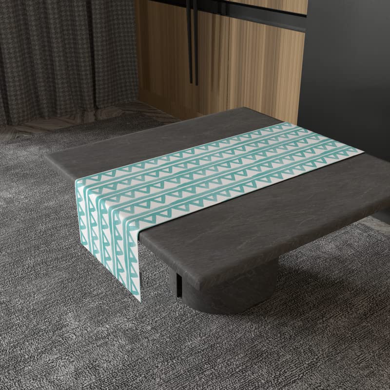 Piera Velvet Table Runner in Turquoise & Blue, a 35x140 cm plush decorative centerpiece with a chic pattern, combining a soft, luxurious feel with a vibrant, refreshing color scheme