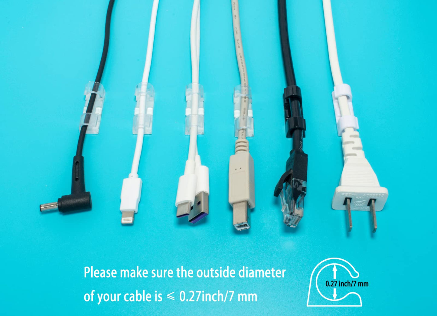 EyeIslet Self-Adhesive Cable Clips Organizer Drop Wire Holder Cord Management, Pack of 20, Transparent