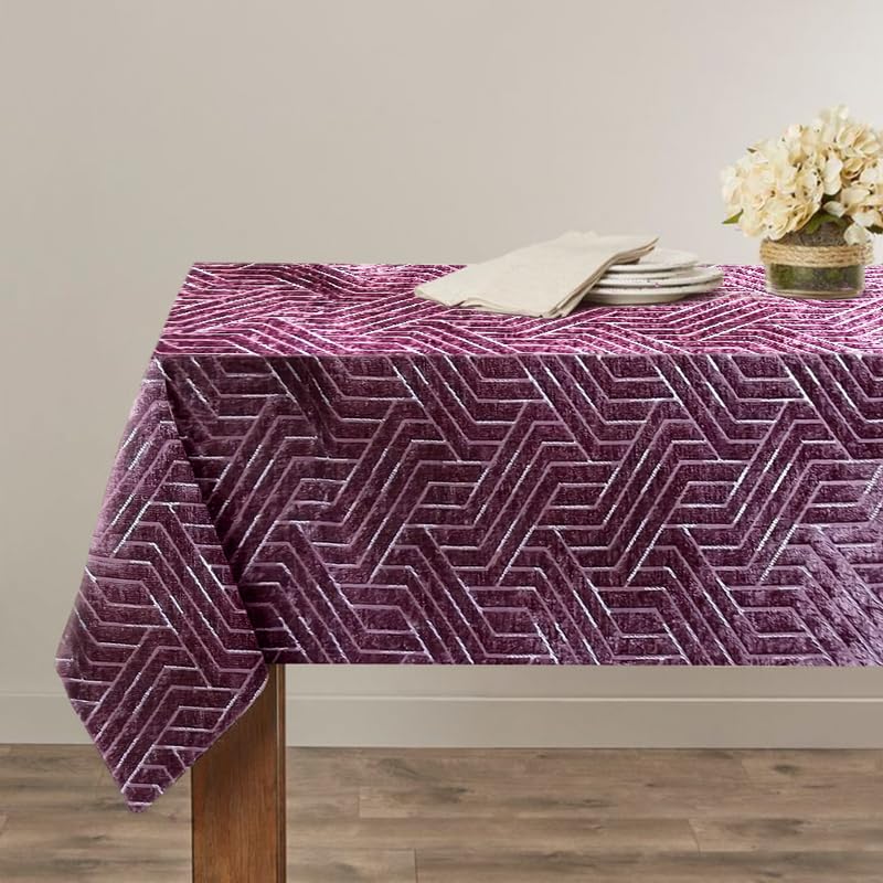 INtex Home Rectangular Tablecloth, Nadia’s Geometrical Design in Heavy Duty Linen Velvet Fabric, Soft Touch for Reception Living Room and Special Occasions - 1 Pc - 130 x 130 cm - Light Biege