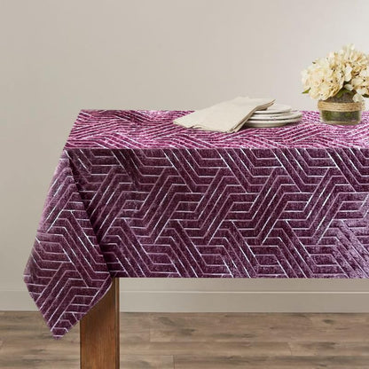 INtex Home Rectangular Tablecloth, Nadia’s Geometrical Design in Heavy Duty Linen Velvet Fabric, Soft Touch for Reception Living Room and Special Occasions - 1 Pc - 130 x 130 cm - Light Biege