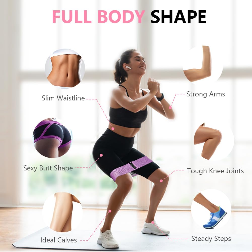 flintronic Fabric Resistance Bands, Exercise Bands Set of 3, Non-Slip Booty Bands with 3 Resistance Levels, Workout Fitness Bands for Hips & Glute, Women/Men/Beginners/Yoga, Strength Training