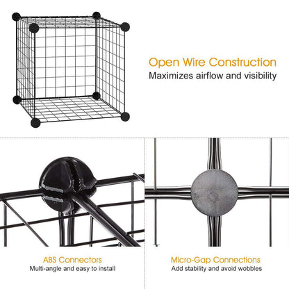 4-Cube DIY Wire Grid Bookcase, Multi Use Modular Storage Shelving Rack, Open Organizer Cabinet for Books, Toys, Clothes, Tools